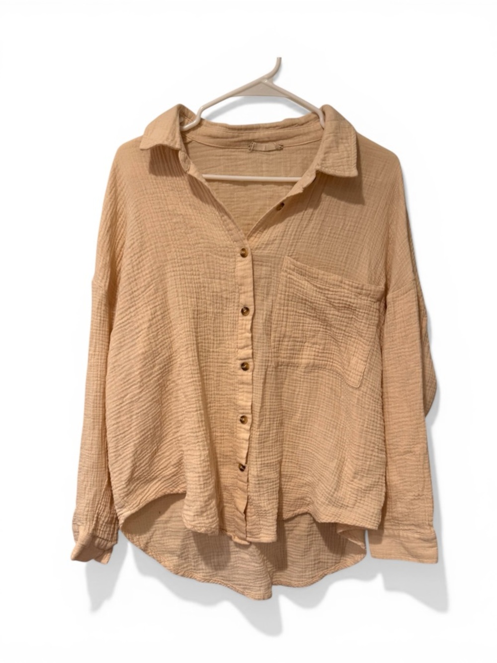 Altar'd State Loose FitGauze Button-Down Top in Tan‎ Size L